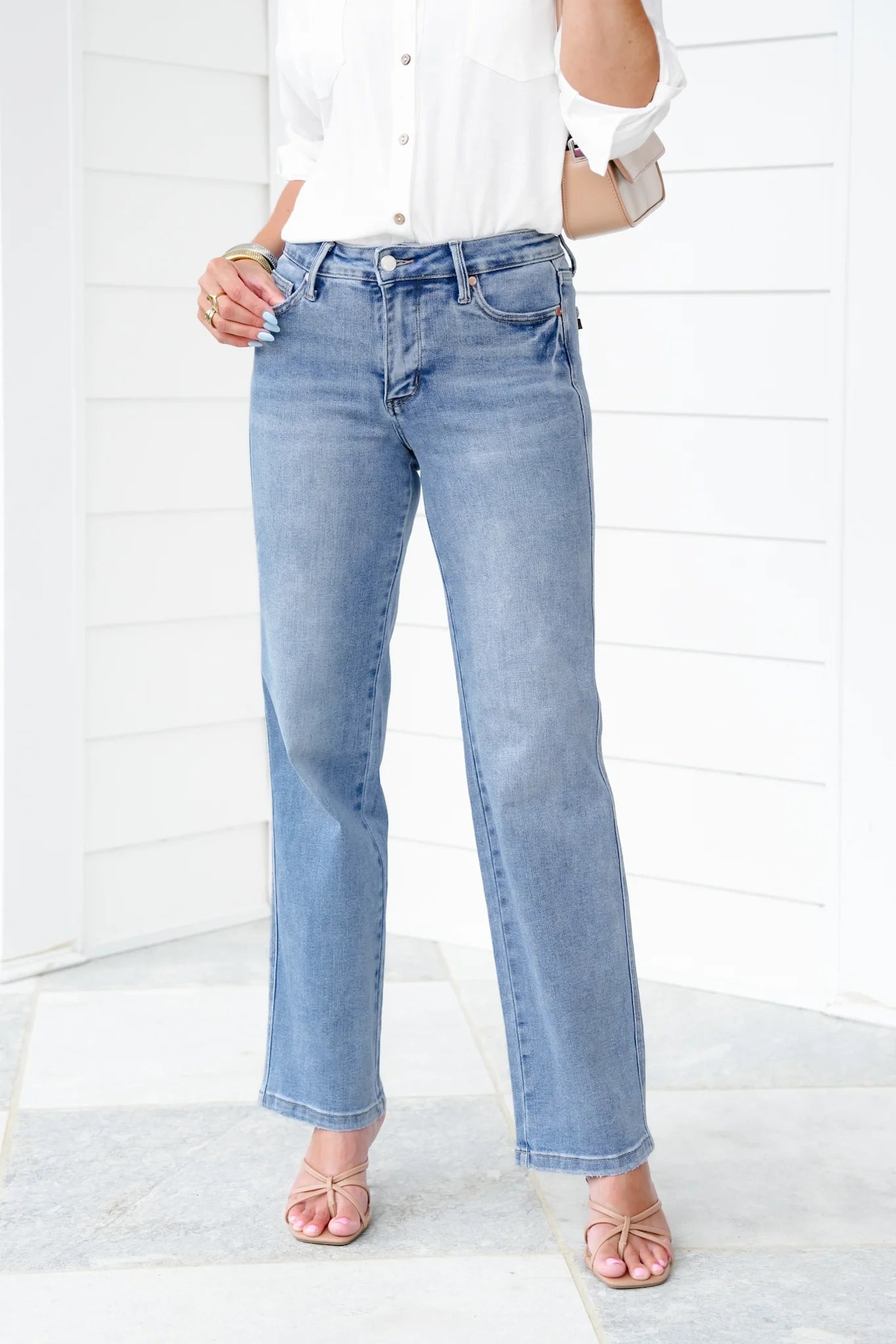 Mid Rise Straight Leg Jeans