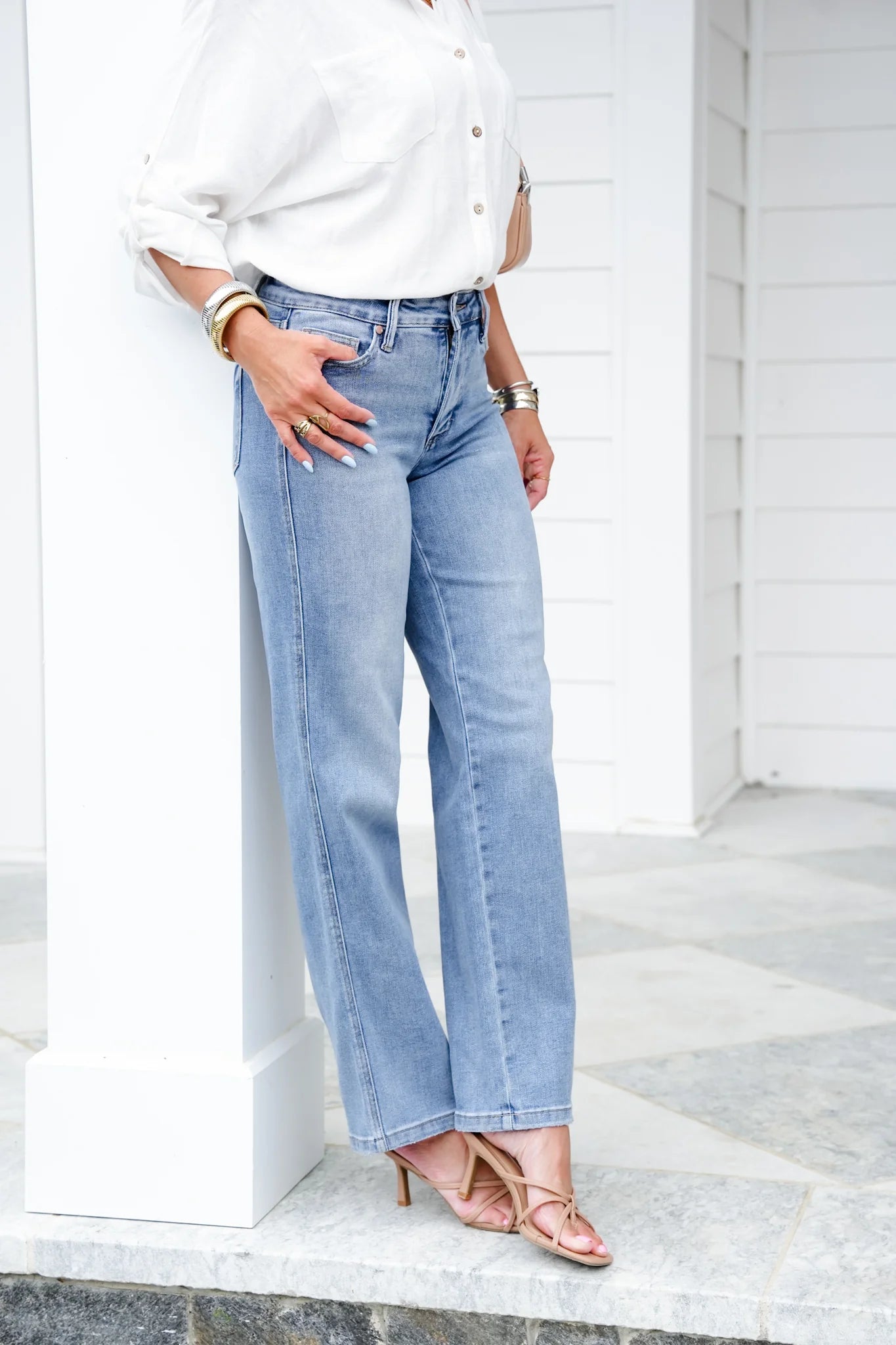 Mid Rise Straight Leg Jeans