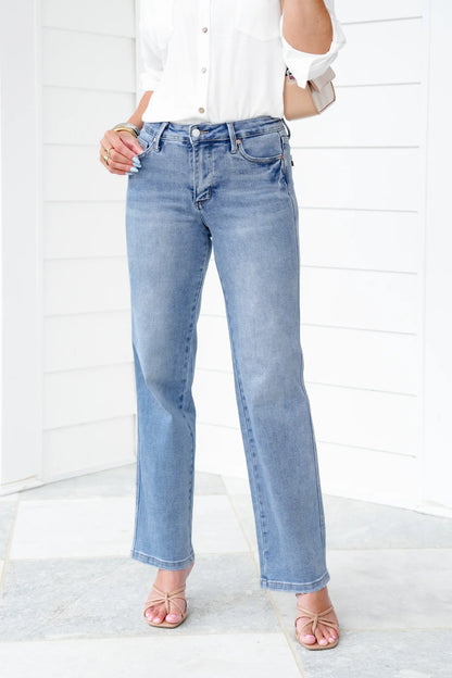 Mid Rise Straight Leg Jeans