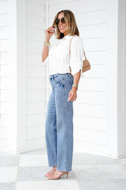 Mid Rise Straight Leg Jeans