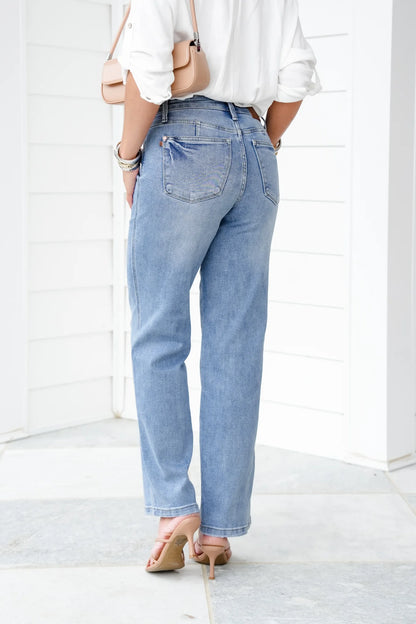 Mid Rise Straight Leg Jeans